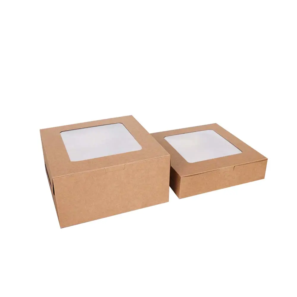 Boîte d'emballage de gâteau à fenêtre transparente en papier kraft de qualité alimentaire, boîte à emporter pour pâtisserie, biscuit, vente en gros