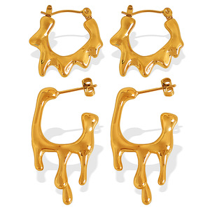 ต่างหูฮักกี้ โลหะผสมสังกะสีสีทอง ดีไซน์หยดน้ำลาวา เครื่องประดับแฟชั่นสำหรับผู้หญิง - Product Image 5