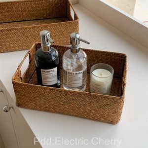 Handmade Woven Rectangular Storage <b>Basket</b> With Handle For Desktop Entryway Coffee Table Snack And Sundry Storage - Product Image 5