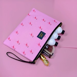 Bolsa de maquillaje con cremallera y sublimación de logotipo personalizado unisex, bolsas de cosméticos de lona de algodón reutilizables impresas con logotipo de flamenco, promocionales - Product Image 3