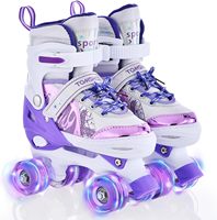 Patins à roulettes double rangée à roues lumineuses pour enfants, filles et garçons, avec protection pour débutants, frein, roulements ABEC-7, en tissu maillé PU