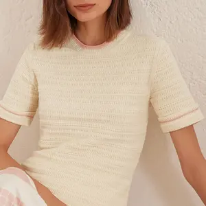 Knit Women's Sweaters Short Sleeve Silk Cashmere Sweater for Women Crew Neck Pullovers Casual 2023 Custom Summer Spring Standard