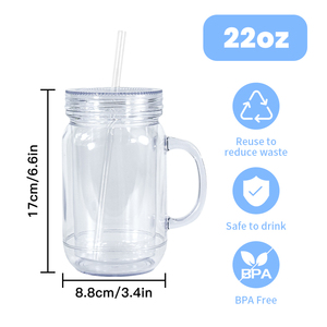 <strong>Wholesale</strong> Pre-drilled 20oz <strong>Mason</strong> Double Wall <strong>Plastic</strong> <strong>Tumbler</strong> for Food and Beverage Storage &amp; Mug Container - Product Image 5