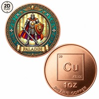 Pièce de monnaie en cuivre pur 999 de 1 once, imprimée en couleur 2D sur mesure, motif Paladin : foi et courage, chevalier avec épée et bouclier de lion, C