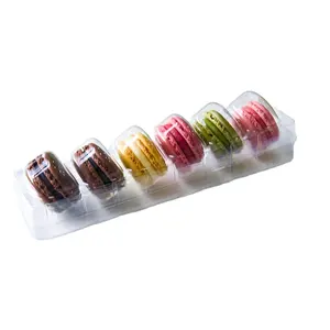 Groothandel 6 Inzetstukken Wegwerp Macaron Transparante Container Blister Plastic Verpakking Macaron Boxen