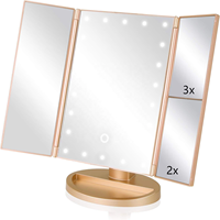 Miroir de maquillage éclairé 3 plis, grossissement 1X/2X/3X, miroir de table lumineux 22 LED avec écran tactile