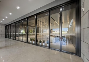 <span class=keywords><strong>Puerta</strong></span> <span class=keywords><strong>Corredera</strong></span> Automática Interior para Edificio de Oficinas con Vidrio y Marco de Acero Inoxidable, Diseño Moderno y Minimalista - Product Image 2