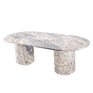 <span class=keywords><strong>Table</strong></span> à manger en marbre <span class=keywords><strong>de</strong></span> luxe, meuble <span class=keywords><strong>de</strong></span> maison, pieds côtelés en marbre <span class=keywords><strong>gris</strong></span> poli, pierre naturelle, <span class=keywords><strong>table</strong></span> à manger italienne, tendance 2023 - Product Image 1