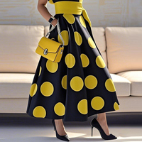 Robe longue style preppy à pois imprimés numériquement, col en V, sans manches, taille haute, avec ceinture et poches, en tissu non tissé, écologique