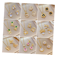 Nouvel ensemble de bijoux pour femmes, collier et boucles d'oreilles en acier inoxydable sans nickel, plaqué or 18 carats, pendentif trèfle cœur en zircon