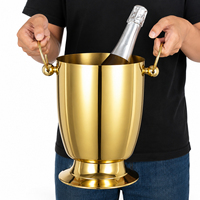 Seau à glace en acier inoxydable 304 de 3 L pour champagne, vin, bière, boissons, avec poignées, pour fêtes, bars, hôtels, traiteurs