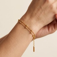 Bracelets en acier inoxydable plaqué or 18 carats, double couche, chaîne tressée avec perles, style minimaliste, prêts à être expédiés en gros