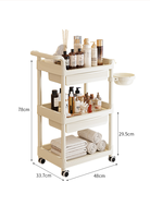 Chariot de rangement mobile à 3 niveaux en plastique blanc crème avec roulettes pour cuisine, salle de bain, chambre d'enfant, salon
