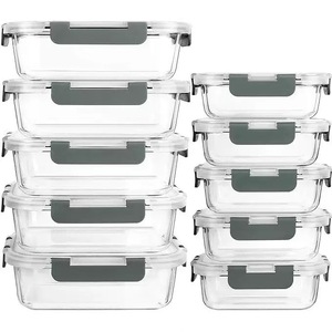 Tùy chỉnh 10-Pack thủy tinh thực phẩm lưu trữ container Set BPA free lò vi sóng an toàn Hộp Ăn Trưa với nắp kín cho bữa ăn trưa - Product Image 1