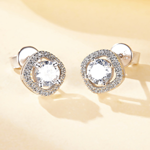 ต่างหูที่กำหนดเองกระดุมที่มี<span class=keywords><strong>สี</strong></span>สันเซอร์โคเนียโอปอลสีแดง<span class=keywords><strong>สี</strong></span>ฟ้า CZ โรเดียมชุบ925ต่างหูกระดุมเงิน - Product Image 1