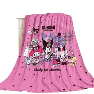 新款三丽欧保暖毯Mymelody Kuromi Kawaii Selimut珊瑚绒毛毯儿童夏季沙发舒适被子女孩礼物
