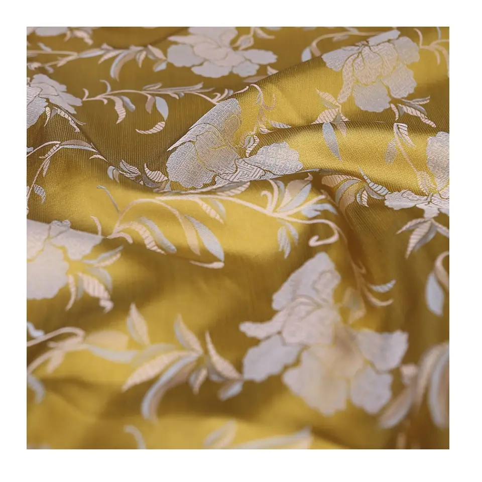 Vente chaude bonne qualité fleur motif or tissu soie pour pardessus robe et cheongsam