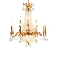 Lustre suspendu européen en laiton doré avec dôme en cristal, style bougie E14, pour salon