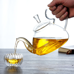 Tetera de vidrio de borosilicato con infusor, tetera de vidrio transparente con flores florecientes, a prueba de fuego - Product Image 2