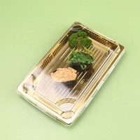 Boîte à sushi jetable de qualité alimentaire, base dorée, rectangle, en plastique, plateau d'emballage alimentaire à emporter pour la restauration haut de gamme