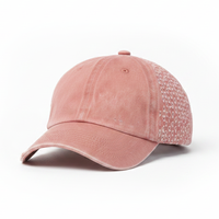 Casquette de baseball vintage rose en coton délavé et vieilli, style déchiré et usé, avec logo personnalisé, 6 panneaux, streetwear unisexe