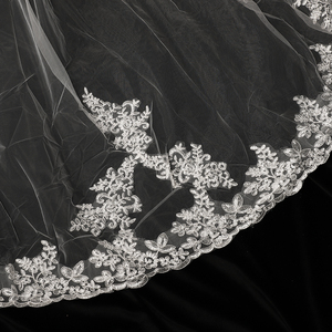 Voiles de mariée de luxe CYG brodés avec des appliques en dentelle et peigne, 100 % polyester, longs, pour fêtes - Product Image 5