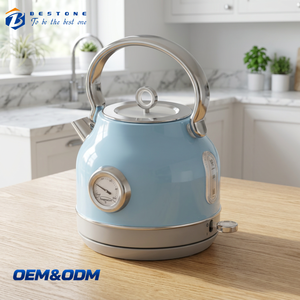 Bouilloire Électrique Rétro Colorée OEM 1,7 L en Acier Inoxydable avec Grande Poignée Supérieure, Filtre Amovible et Protection Anti-Ébullition à Sec pour la Cuisine - Product Image 1