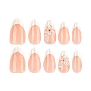 <span class=keywords><strong>Faux</strong></span> <span class=keywords><strong>ongles</strong></span> à presser Nude Aurora Blanc French 3D Fleur de cerisier Perle Amande, doux, pour mariée, personnalisables - Product Image 3