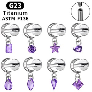 G23 Titanium Legering Maan Oorbellen Lip Ring Modieuze Dagelijkse Lichaam Sieraden Zirkoon Hanger Klauw Instelling 10Mm Voor Bruiloften - Product Image 1