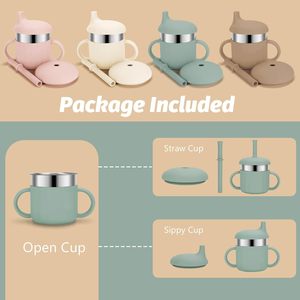 Children <b>Silicone</b> Sippy Stainless <b>Steel</b> Cup Leak Proof <b>Silicone</b> Baby Feeding Water Sippy <b>Silicone</b> Cup - Product Image 2