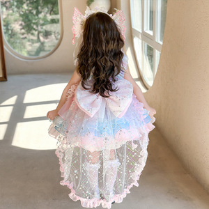 Niñas dulce verano princesa Lolita elfo vestido 25 nueva melodía tirantes cuello redondo encaje decoración sólido cumpleaños de los niños - Product Image 4