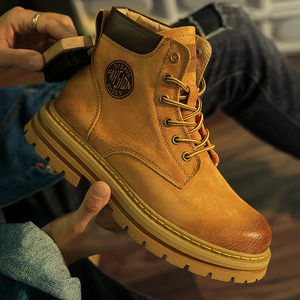 <span class=keywords><strong>Bottes</strong></span> décontractées pour femmes, taille 40-45, en cuir de porc jaune, à lacets, mi-mollet, semelle épaisse, rehaussantes, collection automne - Product Image 3