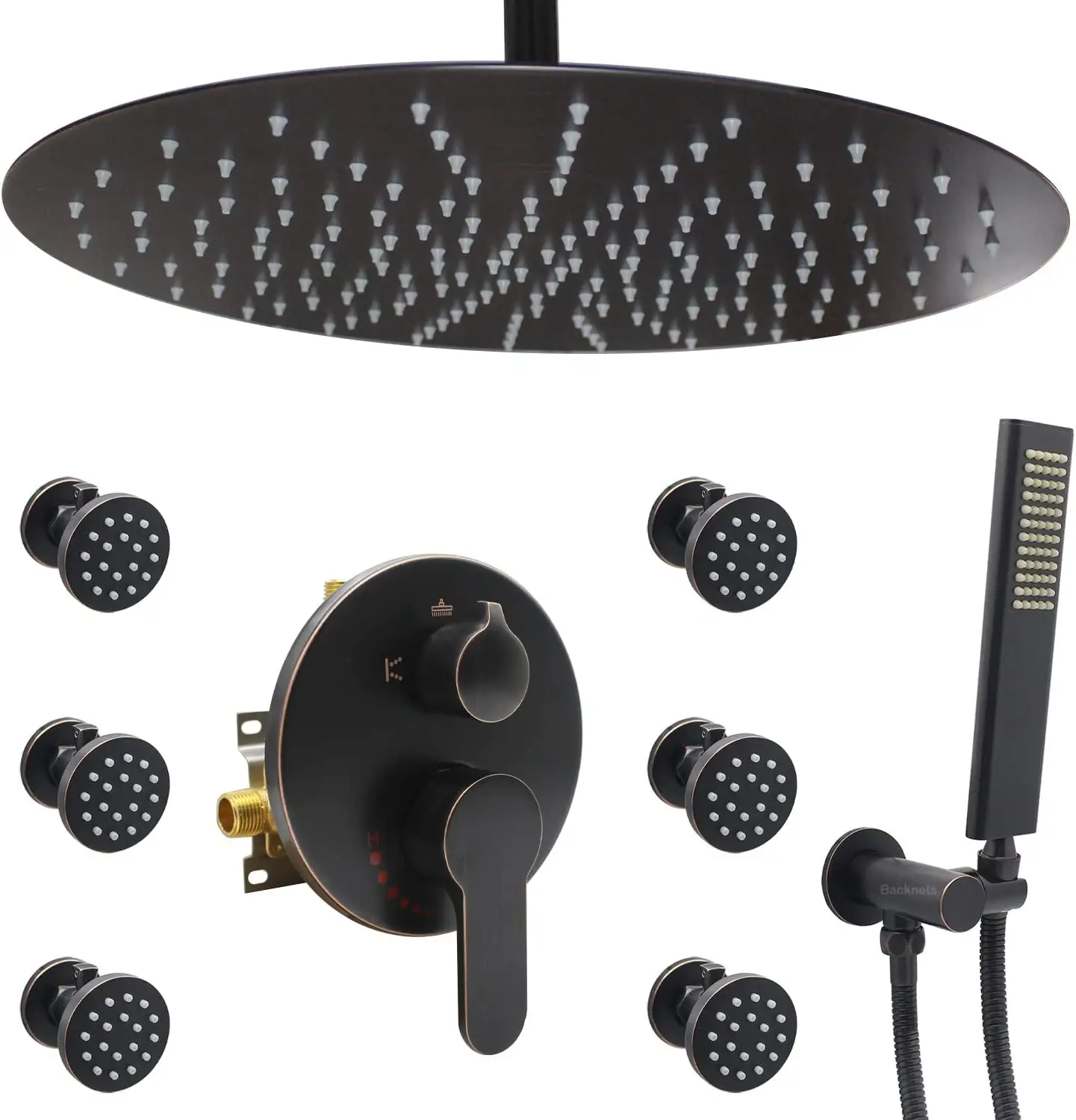 16 inch Oil-Rubbed Bronze Ceiling Mount Round Rain Brass Pressure Balance Control Valve bathroom Shower System