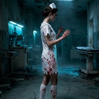 Costume d'infirmière sanglante pour Halloween, ensemble complet pour femme, robe, chapeau, chaussettes, chaussures, tenue d'infirmière d'horreur avec croix rouge