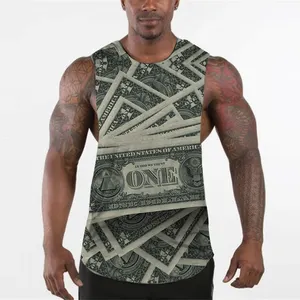 Fashion Street Slim Fit tragen Herren bekleidung Dollar Grafiken 3D-Druck Tank Top für Männer Sport Gym schnell trocknen Ausschnitt Design