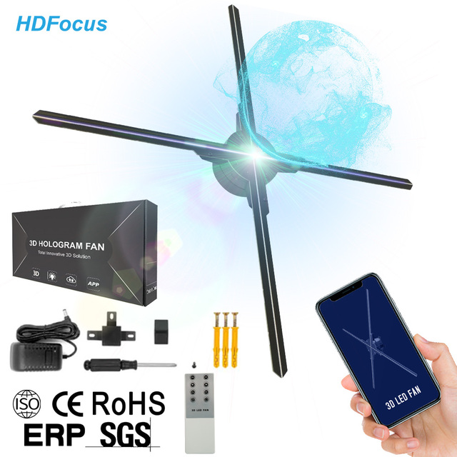 Powerful App Controlled 65cm 3D Hologram Fan for Showroom LED Hologram Projector for Video Advertising and Holographic Display