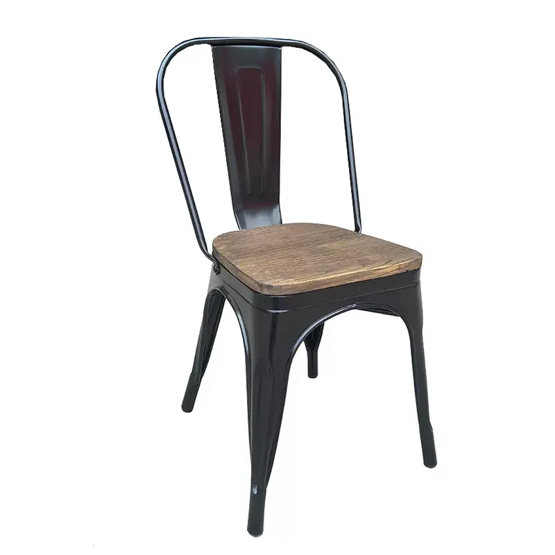 Colorful Restaurant Metal Iron Side Steel Stackable Industrial Tolix Dining Chairs with Seat Board