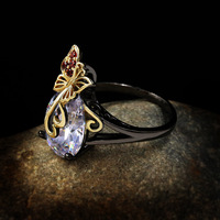 Bague en pierre précieuse plaquée or pour femme, Design Antique, 1 pièce, prix en gros, KYRA01107