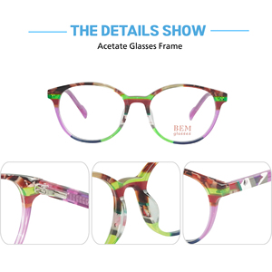 Montures de lunettes rondes multicolores <span class=keywords><strong>BEM</strong></span> Fashion, matériau en acétate de qualité supérieure, personnalisables, unisexes, montures de lunettes optiques XY-213 - Product Image 2