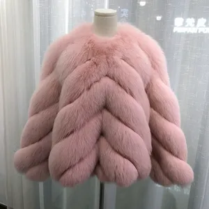 Hete Verkoop Groothandel Echte Wasbeer En Vossenbont Winterkleding Vrouw Bovenkleding Roze Bontjas Plus Size Jassen