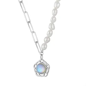 YILUN 925 Sterling Silver Baroque Pearl and Moonstone Choker Necklace for Women