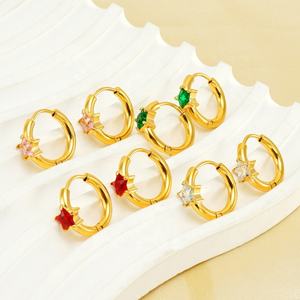 Pendientes de Botón de Circonita Chapados en Oro de Acero Inoxidable Vintage Gaby para Mujer, Forma de Estrella, Regalo de Boda, Joyería para Piercing Corporal - Product Image 1
