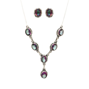 Bohemia 925 Sterling Silver Mystic Topaz Jewelry Set Necklace Earrings Multicolor Gemstone Pendant Oval Setting Women's Wear - Product Image 1