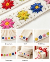 Ruban tissé coloré en coton style bohème, motif carré Granny, crochet, broderie, dentelle, motif floral ajouré en forme de cœur, pour vêtements et bandeaux