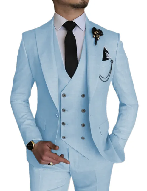 Fashion Sky Blue Wedding Men Suits Groom Tuxedos Business Suits For Men Terno Masculino Prom Blazer 3 Pieces