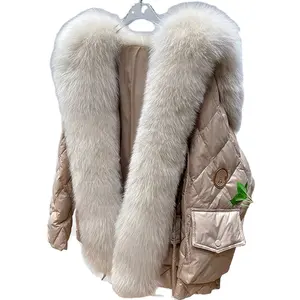 Wholesale Winter Ladies real fox Fur Coat Mink Hooded Long Sleeve Women's Parkas