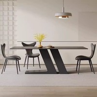 Ensemble table et chaises de salle à manger en dalle de pierre noire moderne et minimaliste Table d'îlot rectangulaire assemblée pour les petits salons