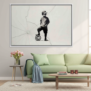 Banksy Boy <b>Canvas</b> Print: Modern Wall Art with Printed Design,WHITE <b>FRAMED</b> <b>CANVAS</b> - Product Image 3
