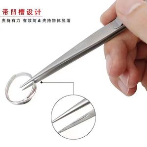Stainless Steel Tweezers Pointed Head Grooved Design For Jewelry DIY Repair Tools - Product Image 1