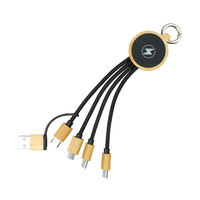 Chargeur porte-clés en bambou neutre en carbone avec logo LED lumineux Câble de charge rapide 3-en-1 Boîte-cadeau Tech d'entreprise